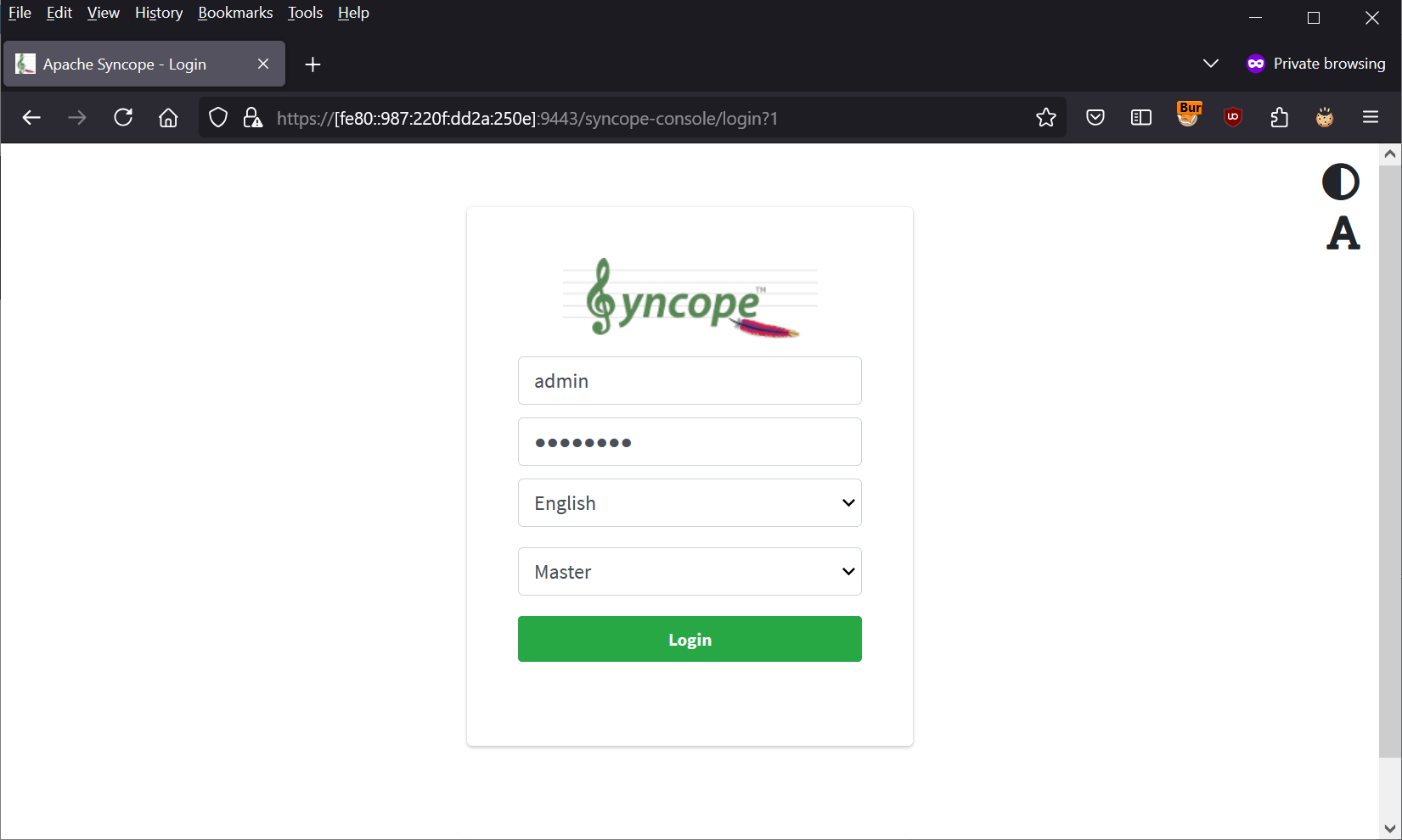 Syncope Admin UI Login